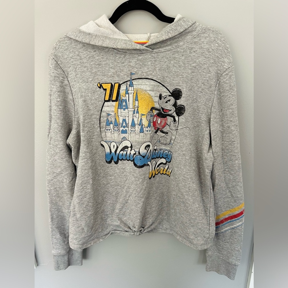 Disney Gray Mickey Castle Graphic Crewneck Sweater